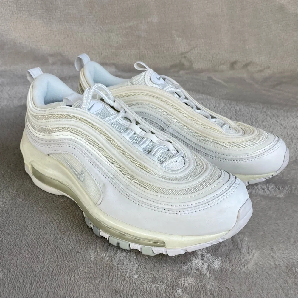 Nike Air Max 97 Women's Sneakers Shoes Size 7.5 Triple White Leather NEW - Picture 1 of 10